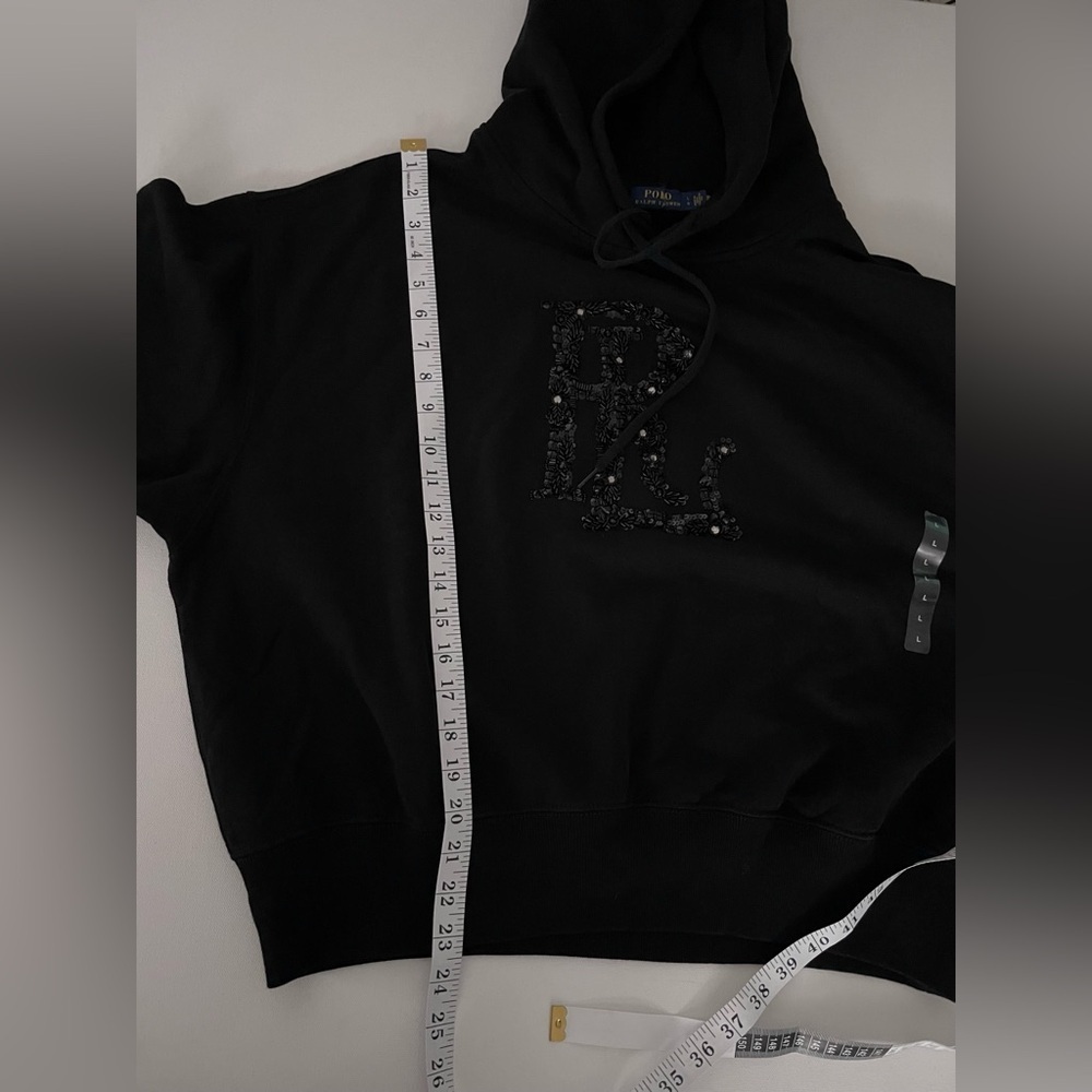 SET POLO RALPH LAUREN Embellished Logo French Terry Hoodie Jogger L Black bling - Picture 10 of 17